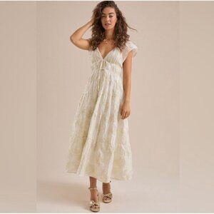 Altar’d State Womens Athena Shimmer Maxi Dress Cream Gold Metallic V-Neck Sze XL